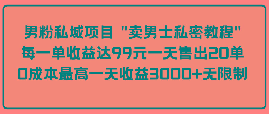 (9730期)男粉私域项目 “卖男士私密教程” 每一单收益达99元一天售出20单-小艾项目网