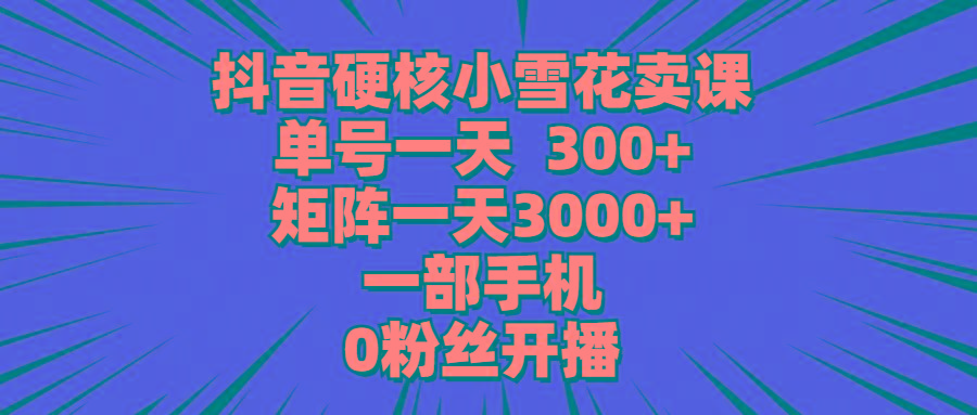 (9551期)抖音硬核小雪花卖课，单号一天300+，矩阵一天3000+，一部手机0粉丝开播-小艾项目网