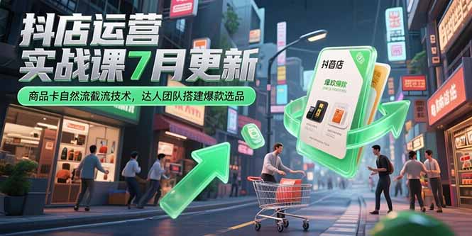 抖店运营实战课7月更新，商品卡自然流截流技术，达人团队搭建爆款选品-小艾项目网
